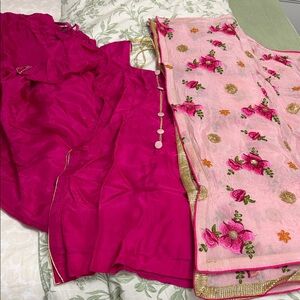 Pink Floral Embroidered salwar kameez silk suit size XS indian party wear